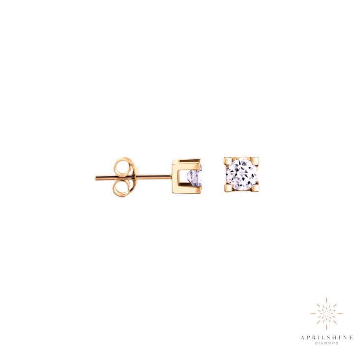 14K Four Square Prong Solitaire Stud Earring