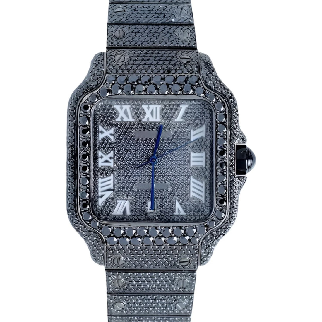 HI Cartier Santos Black Moissanite Watch