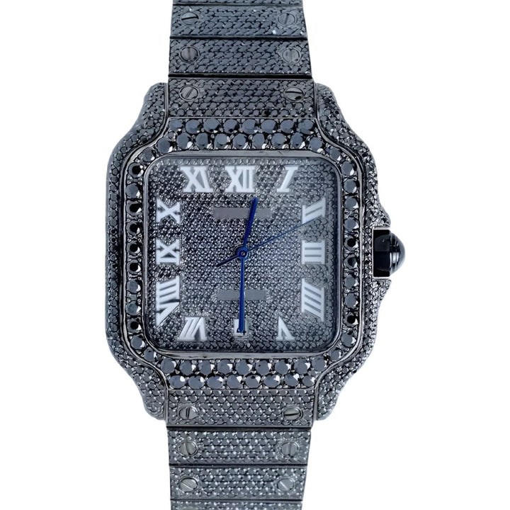 HI Cartier Santos Black Moissanite Watch