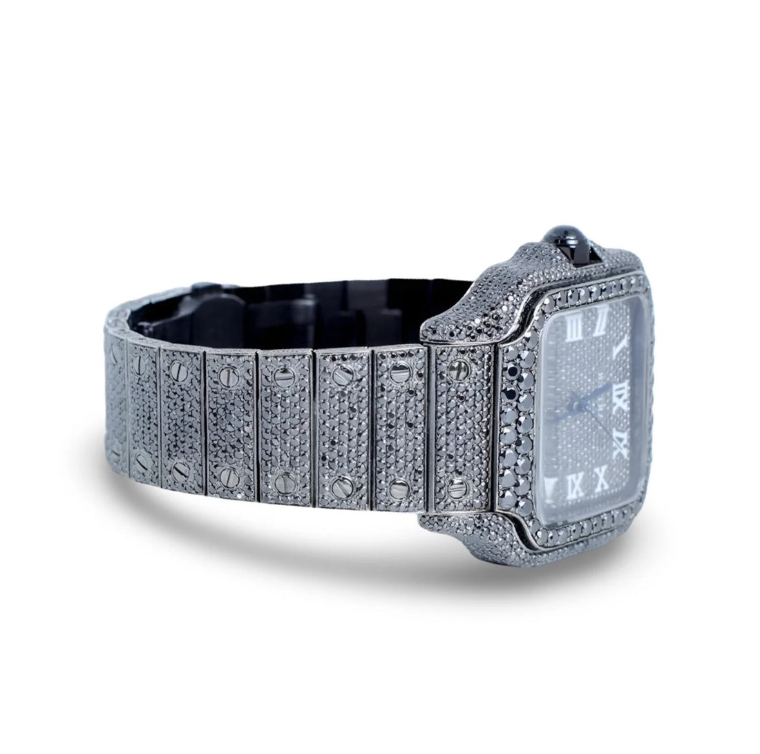 HI Cartier Santos Black Moissanite Watch