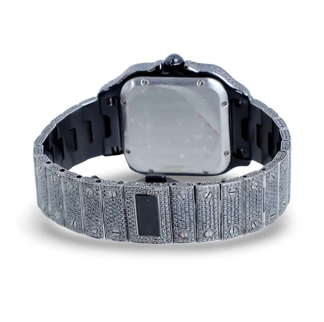 HI Cartier Santos Black Moissanite Watch