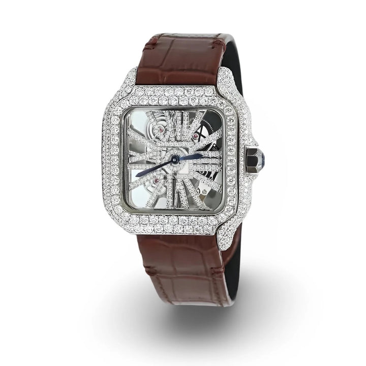 HI Skeleton Leather Strap Moissanite Watch