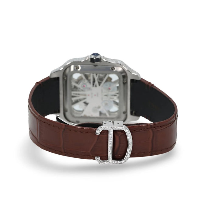 HI Skeleton Leather Strap Moissanite Watch
