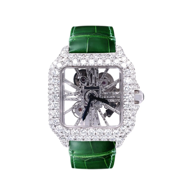HI Cartier Skeleton leather strap Moissanite Watch