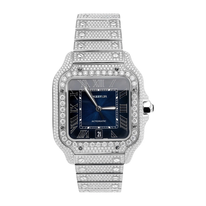 HI Cartier Blue Dial Moissanite Watch