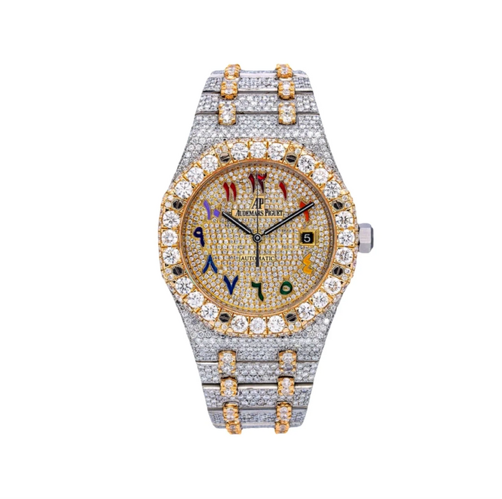 HI Two Tone Yellow Gold Arabic Numeral Moissanite Watch