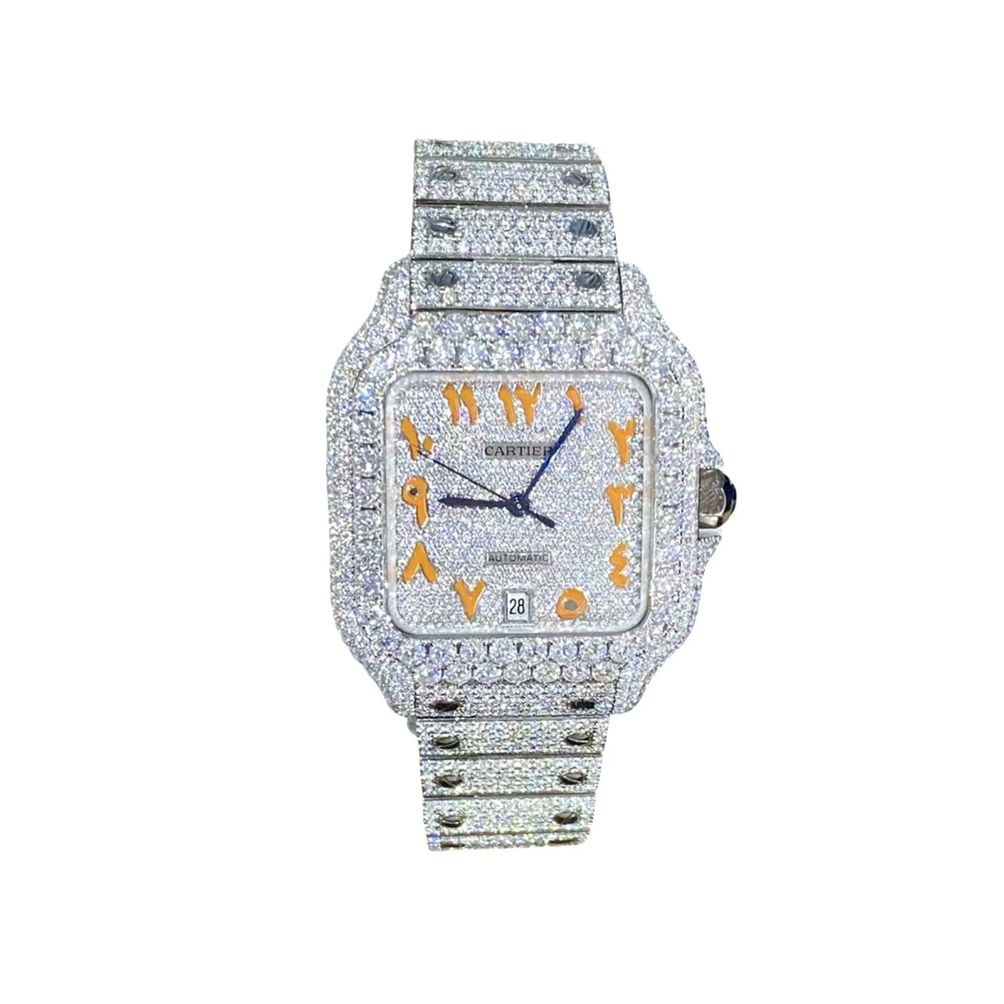 HI Cartier Santos Arebic Numeral Moissanite Watch