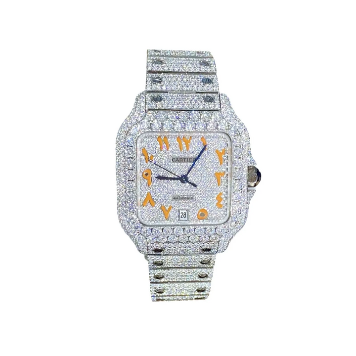 HI Cartier Santos Arebic Numeral Moissanite Watch