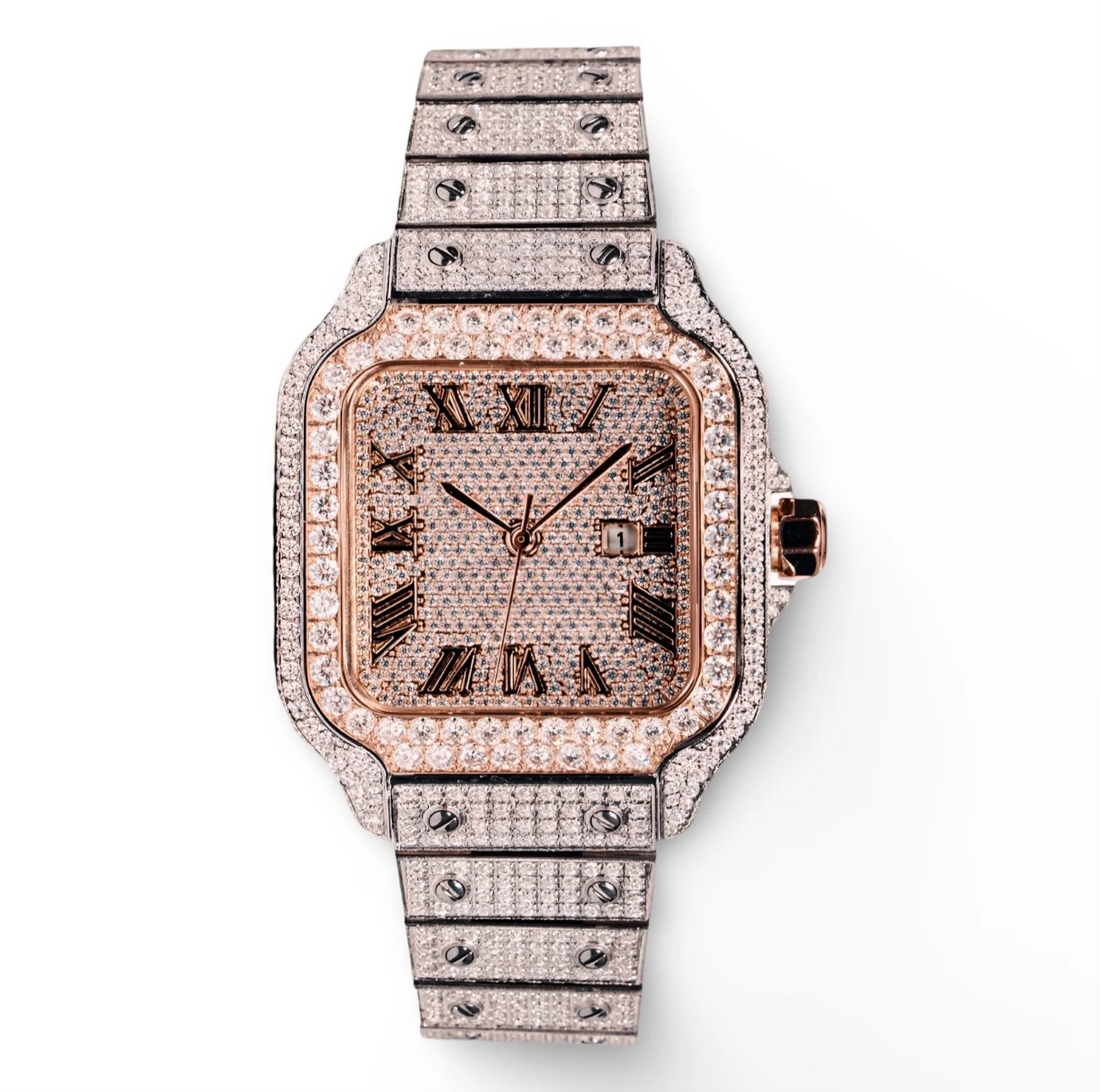 HI Two Tone Rose Gold Moissanite Watch for Womens