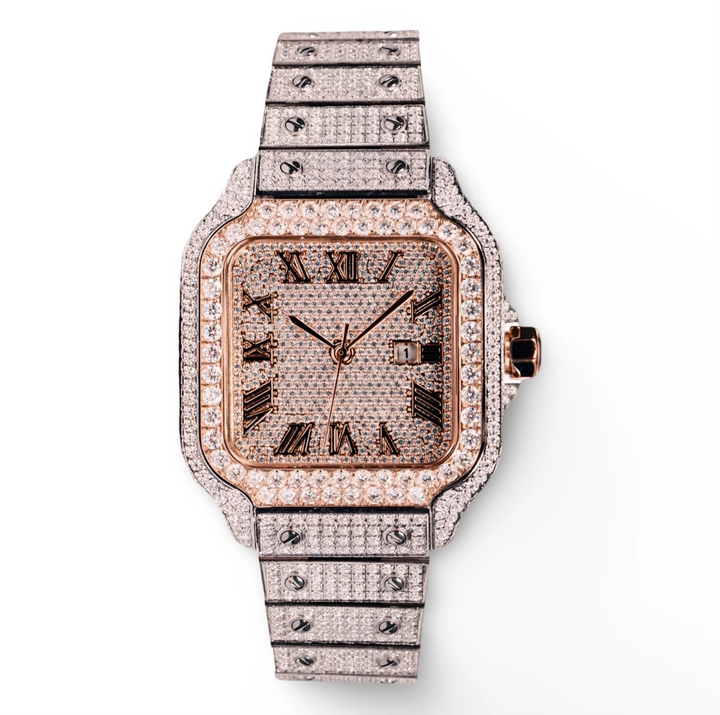 HI Two Tone Rose Gold Moissanite Watch for Womens