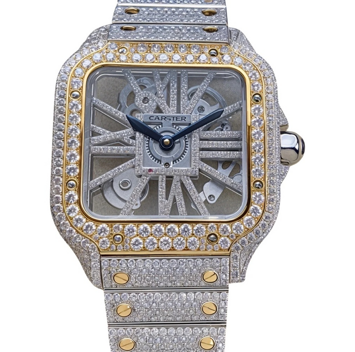 HI Cartier Skeleton Two Tone Yellow Gold Moissanite Watch