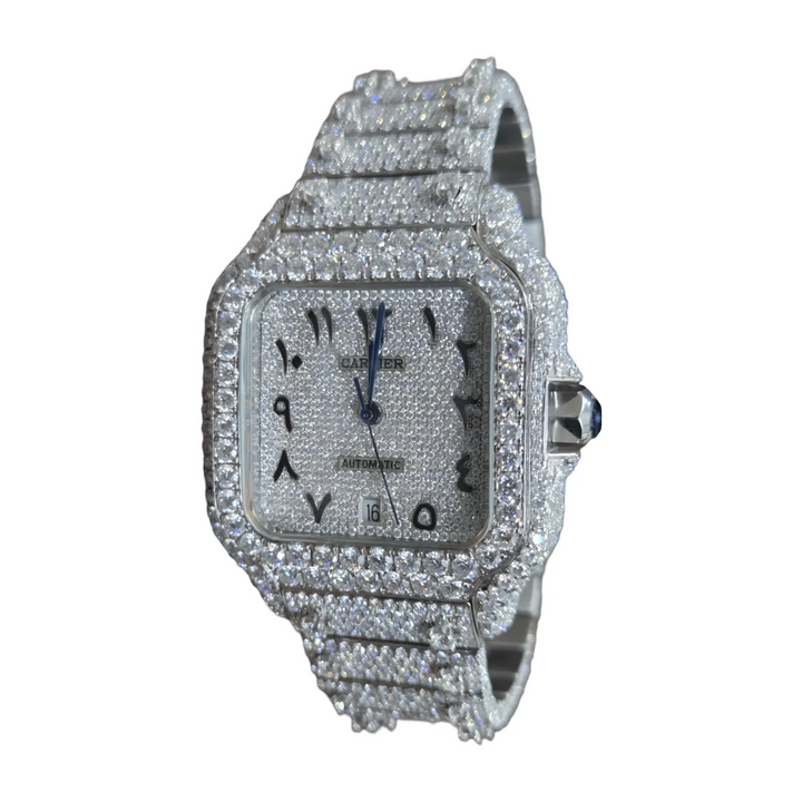 HI Cartier Santos Arebic Numeral Moissanite Watch