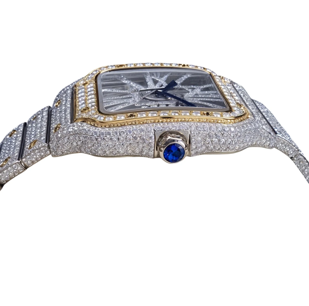 HI Cartier Skeleton Two Tone Yellow Gold Moissanite Watch