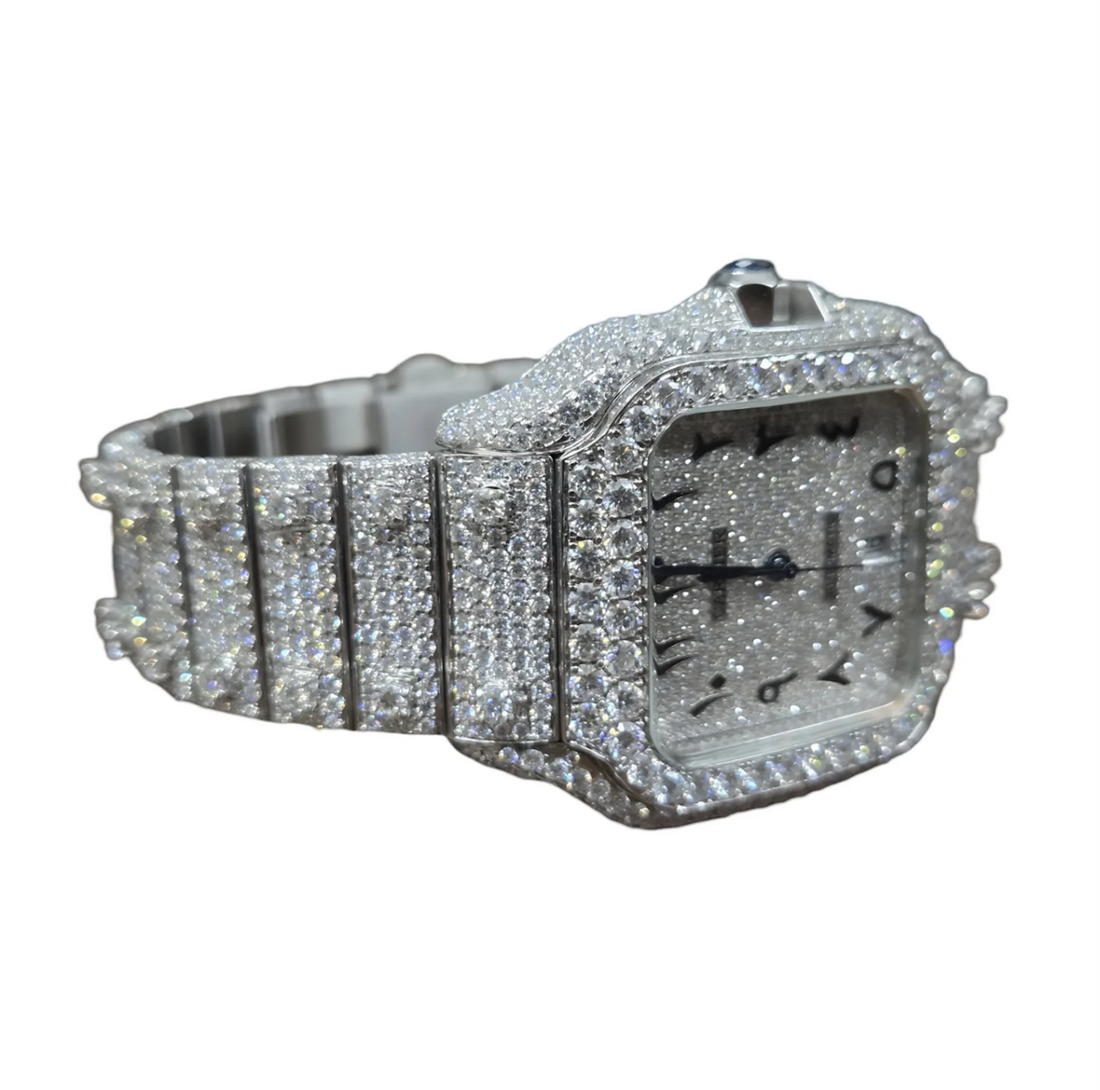 HI Cartier Santos Arebic Numeral Moissanite Watch