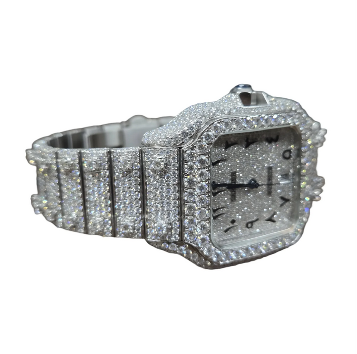 HI Cartier Santos Arebic Numeral Moissanite Watch