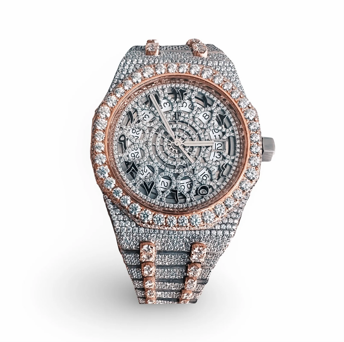 HI Two Tone Rose Gold Skeleton Moissanite Watch