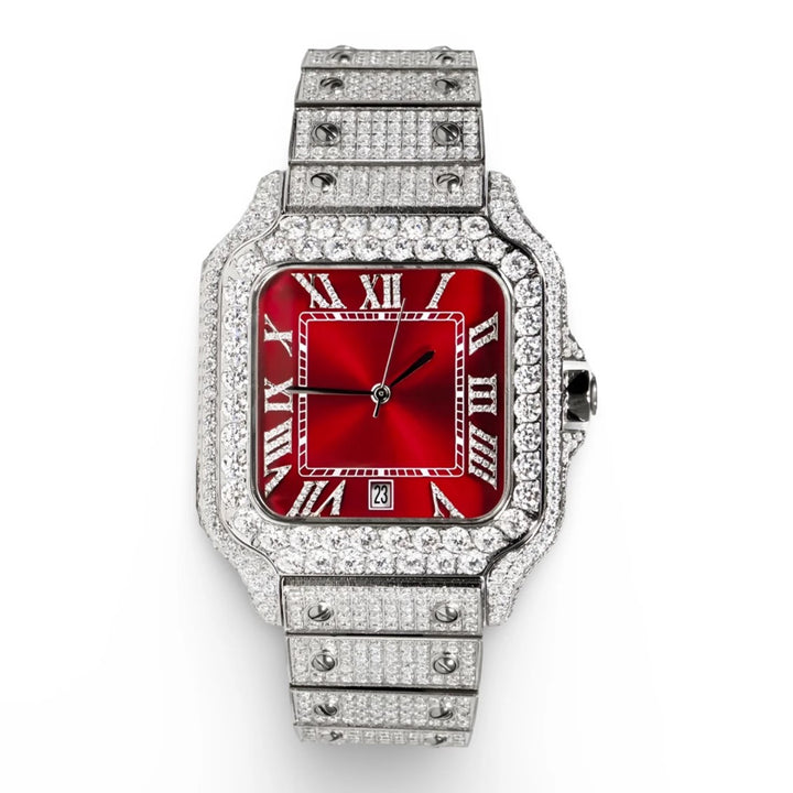 HI Cartier Santos Red Dial Moissanite Watch