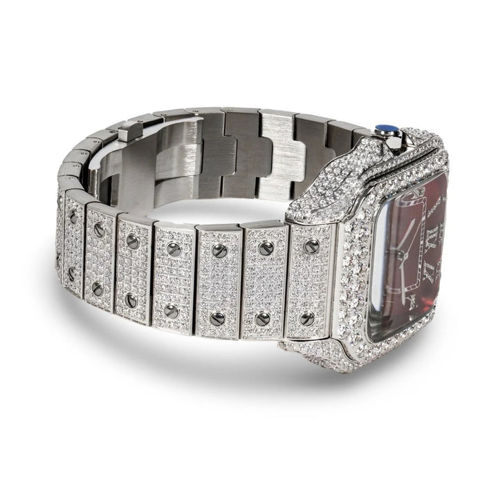 HI Cartier Santos Red Dial Moissanite Watch