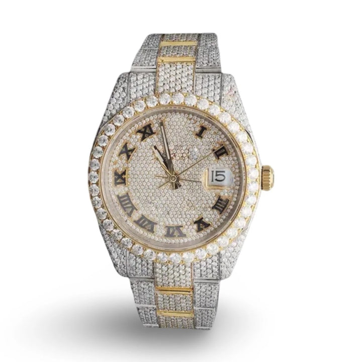 HI Roman Numeral Two Tone Moissanite Watch