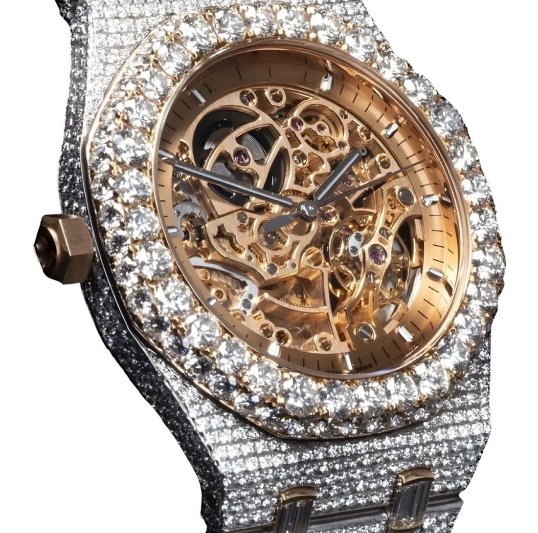 HI Skeleton Two Tone Moissanite Watch